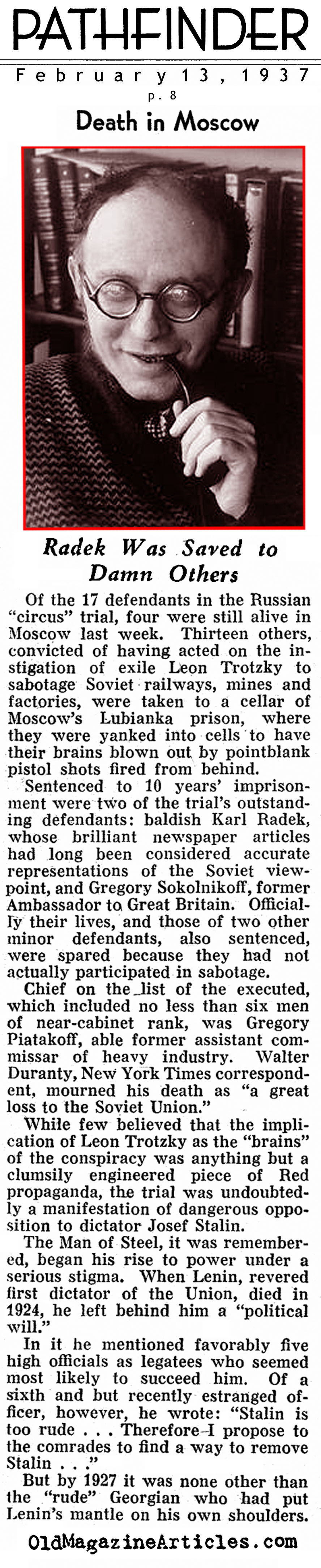 The Moscow Show Trials Continue (Pathfinder Magazine, 1937)