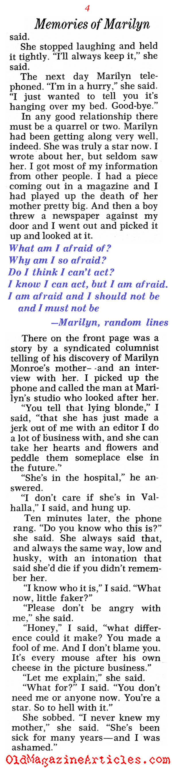 Warm Recollections of Marilyn (Pageant Magazine, 1971)