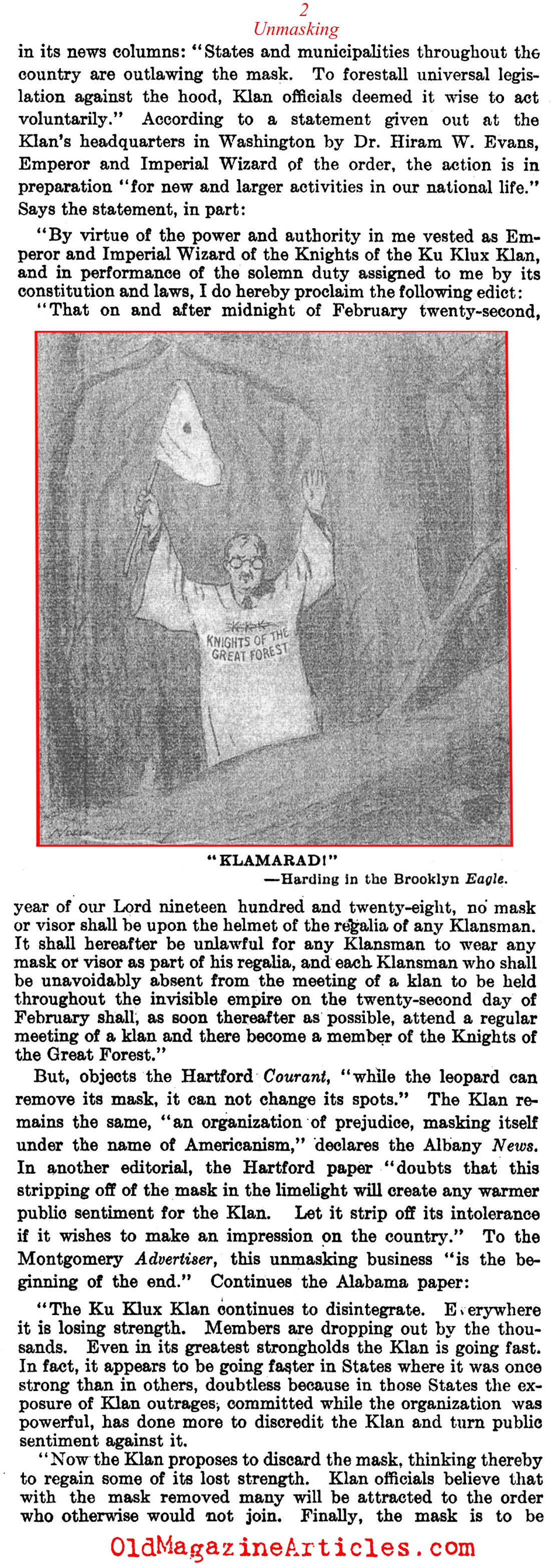 The KKK Fall from Fashion  (The Literary Digest, 1928)
