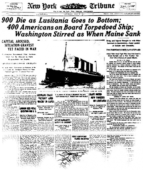 <i>Lusitania</i> Torpedoed <br />(NY Times, 1915)