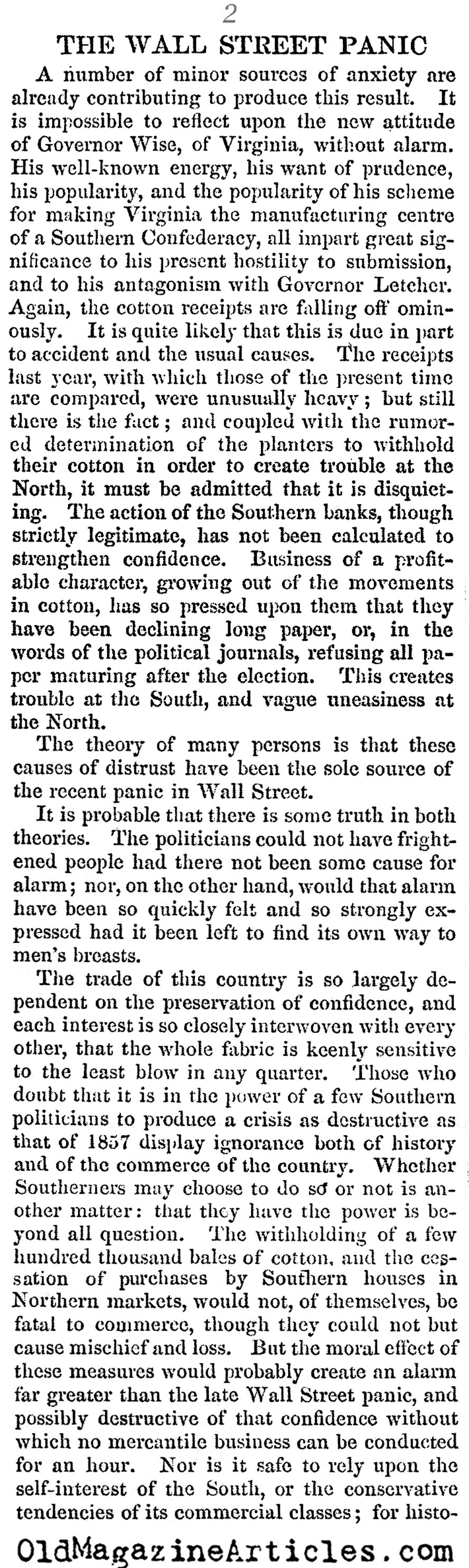 Lincoln is Elected and the Markets Tank (Harper's Weekly, 1860)