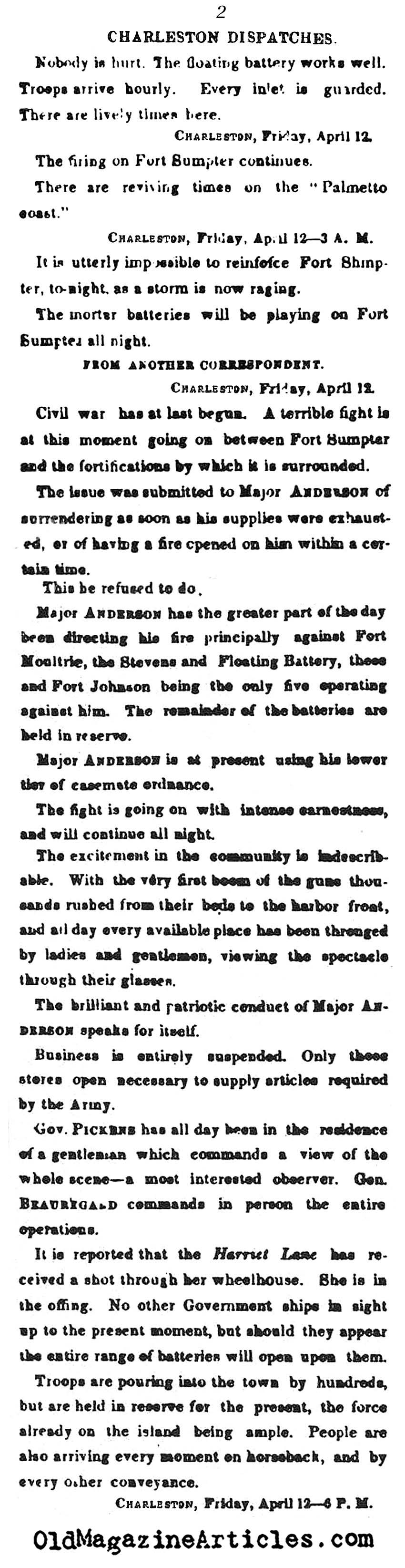 The Civil War Begins (NY Times, 1861)