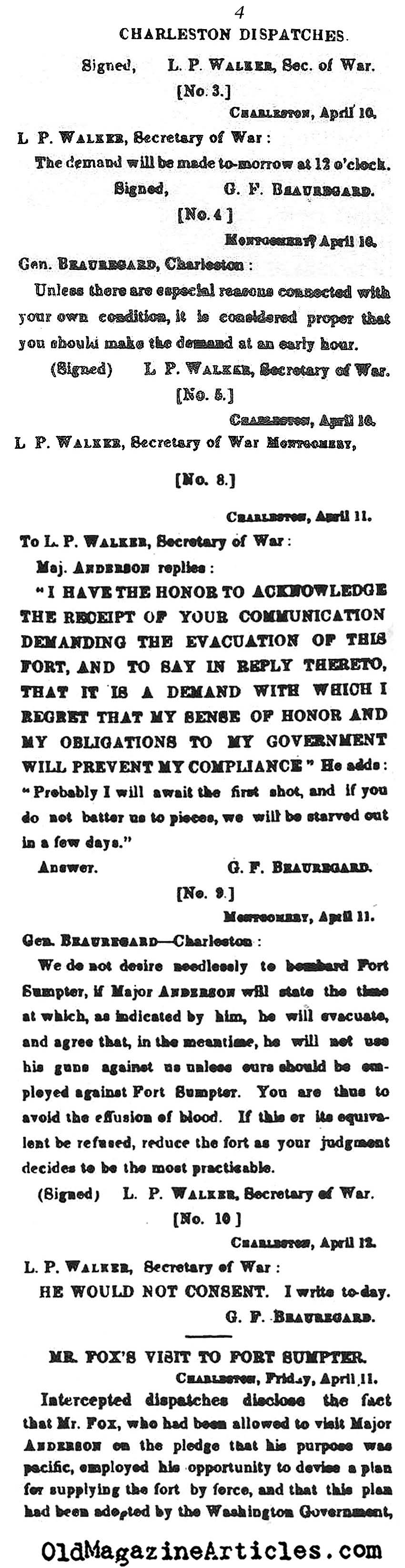The Civil War Begins (NY Times, 1861)