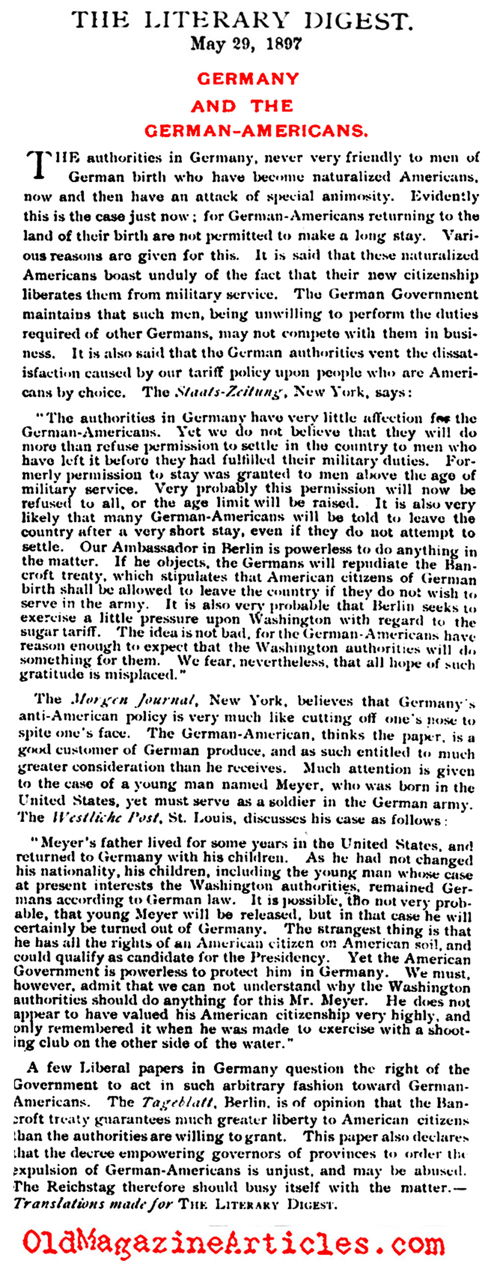 Germany and the German-Americans (Literary Digest, 1897)
