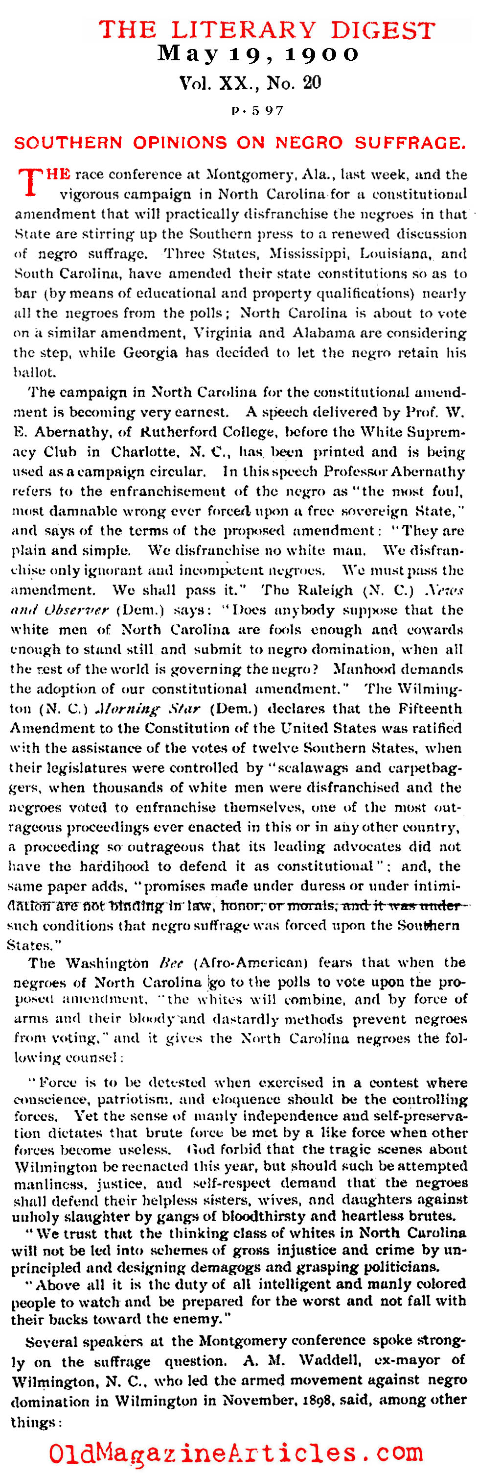 ''Southern Opinions on Negro Suffrage'' (Literary Digest, 1900)