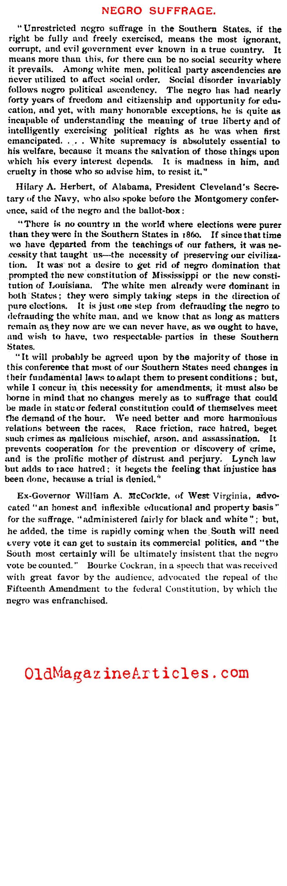 ''Southern Opinions on Negro Suffrage'' (Literary Digest, 1900)