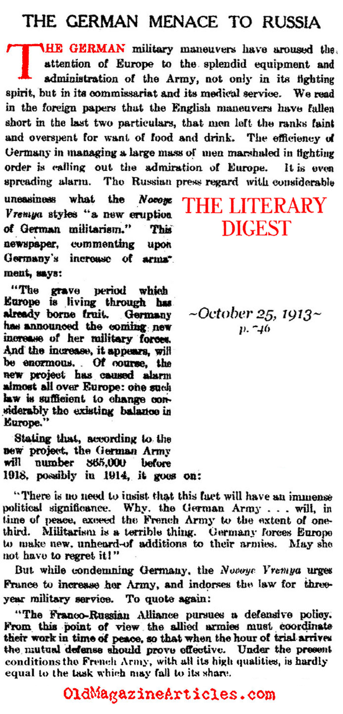 The German Threat to Russia (Literary Digest, 1913)