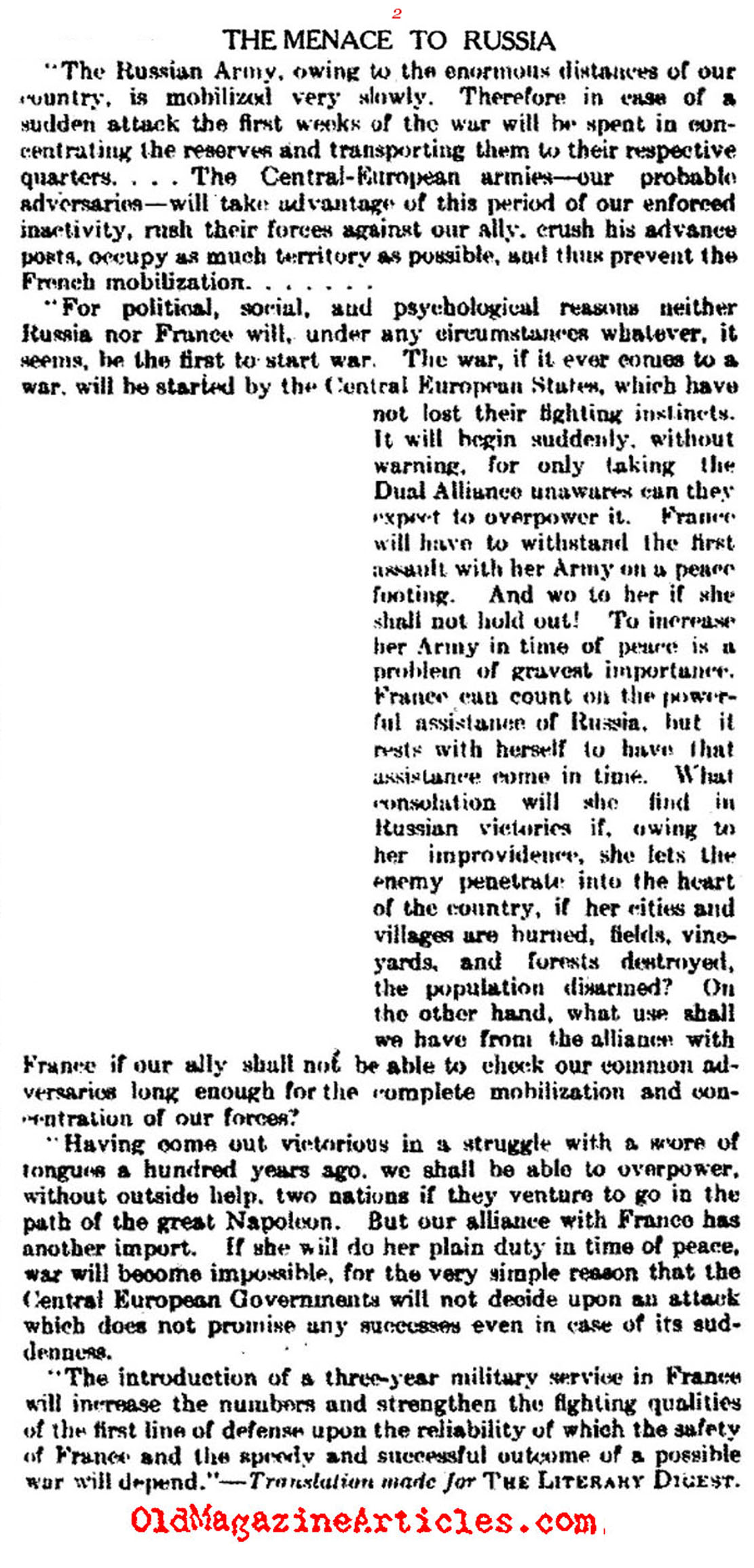 The German Threat to Russia (Literary Digest, 1913)