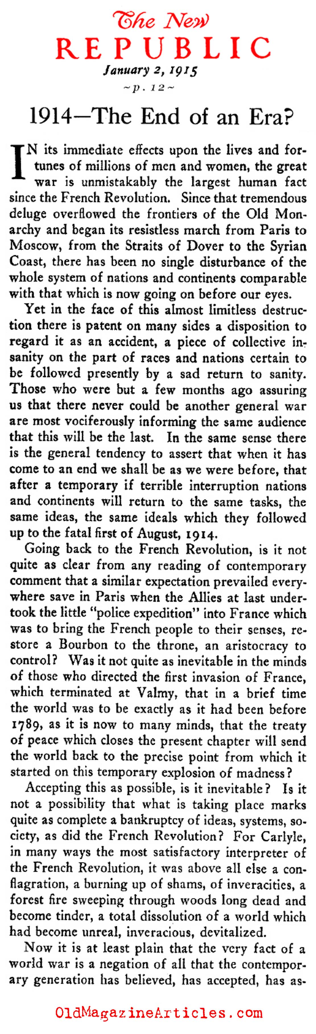 1914: The Close of an Epoch (The New Republic, 1915)