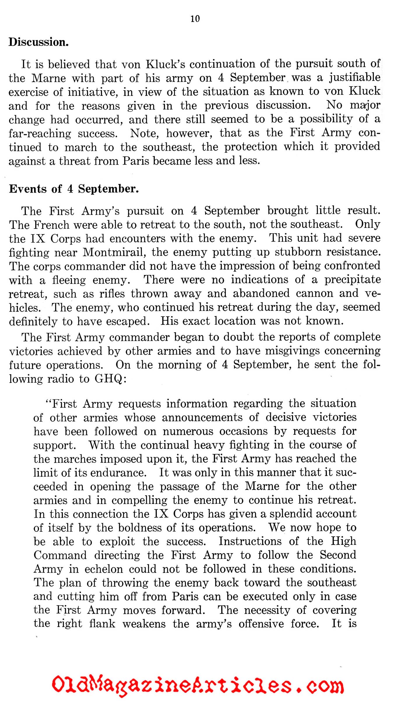 Von Kluck's Drive on Paris (West Point Supplement, 1944)