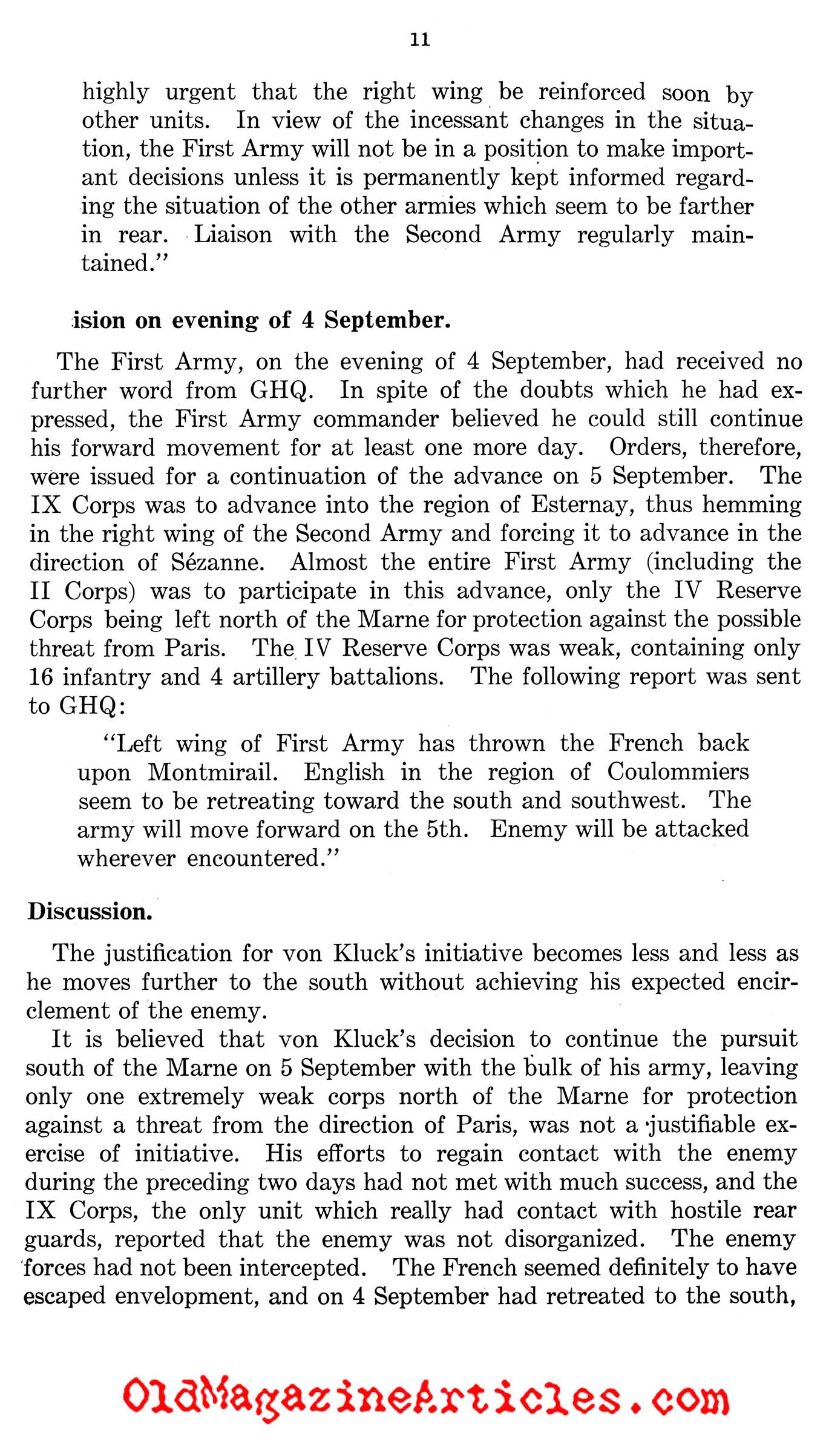 Von Kluck's Drive on Paris (West Point Supplement, 1944)