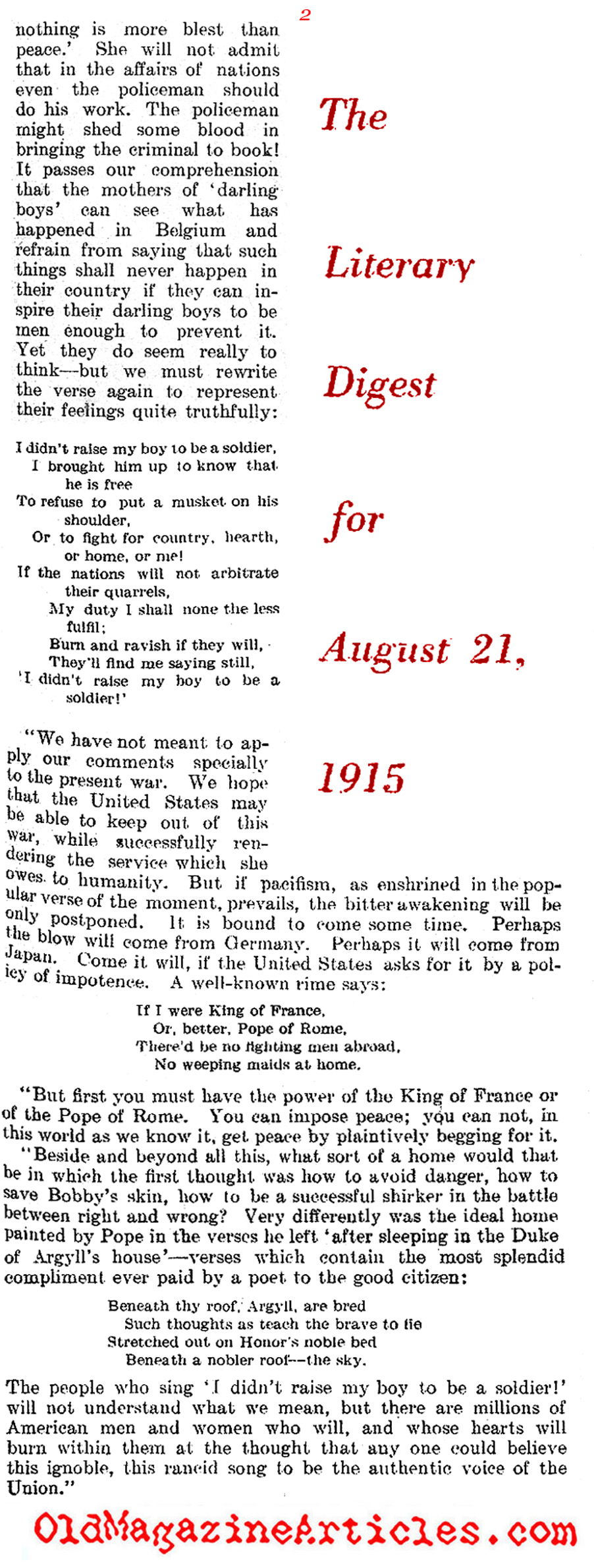 The British Rage Against Pacifism (The Literary Digest, 1915)