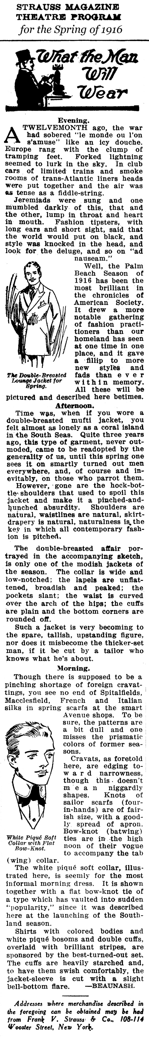 Men's Clothing for the Spring of 1916 (Strauss Theater Magazine, 1916)