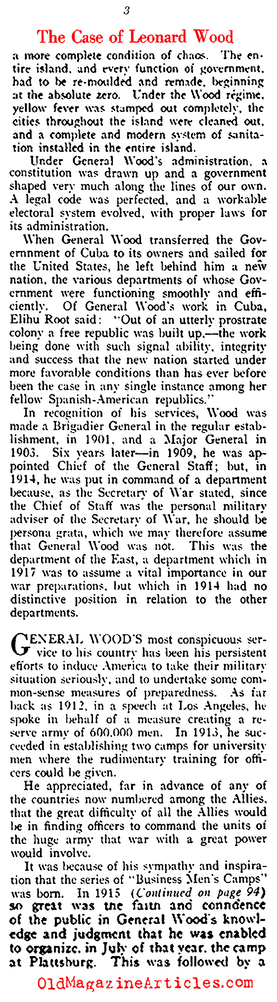 The Case for Leonard Wood (Vanity Fair, 1918)