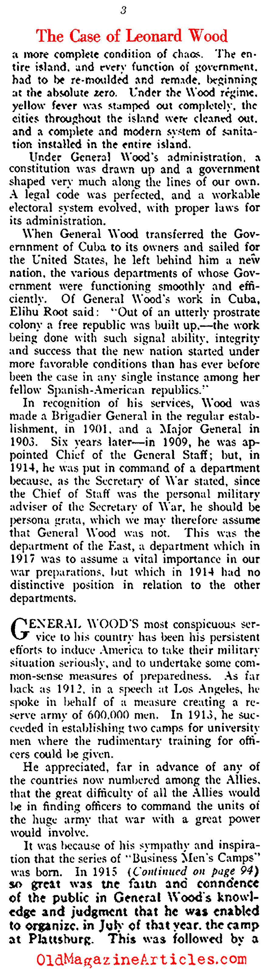 The Case for Leonard Wood (Vanity Fair Magazine, 1918)