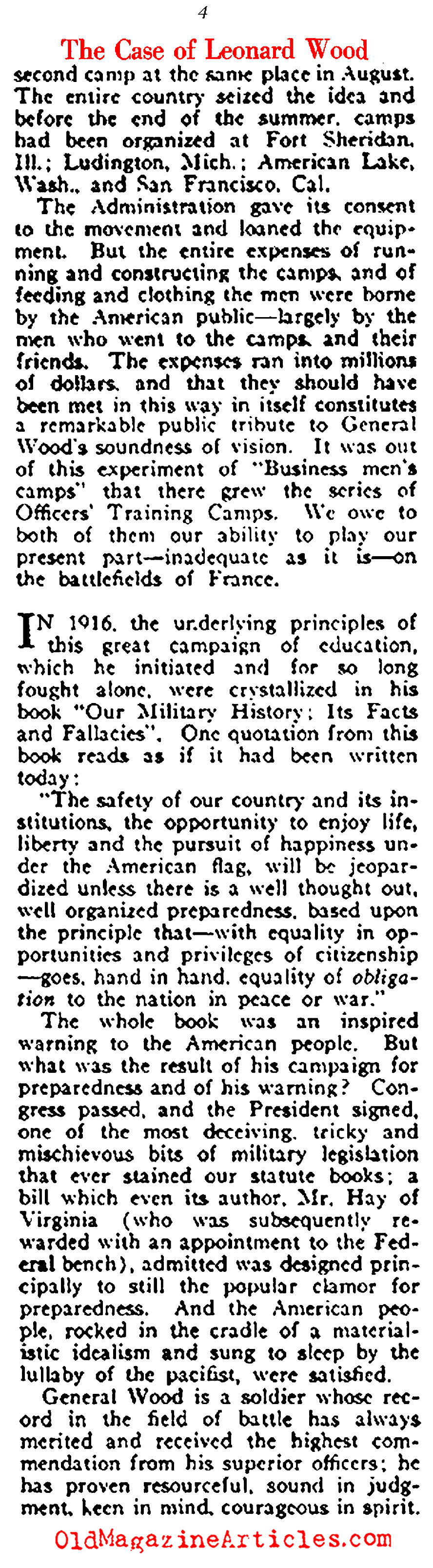 The Case for Leonard Wood (Vanity Fair Magazine, 1918)