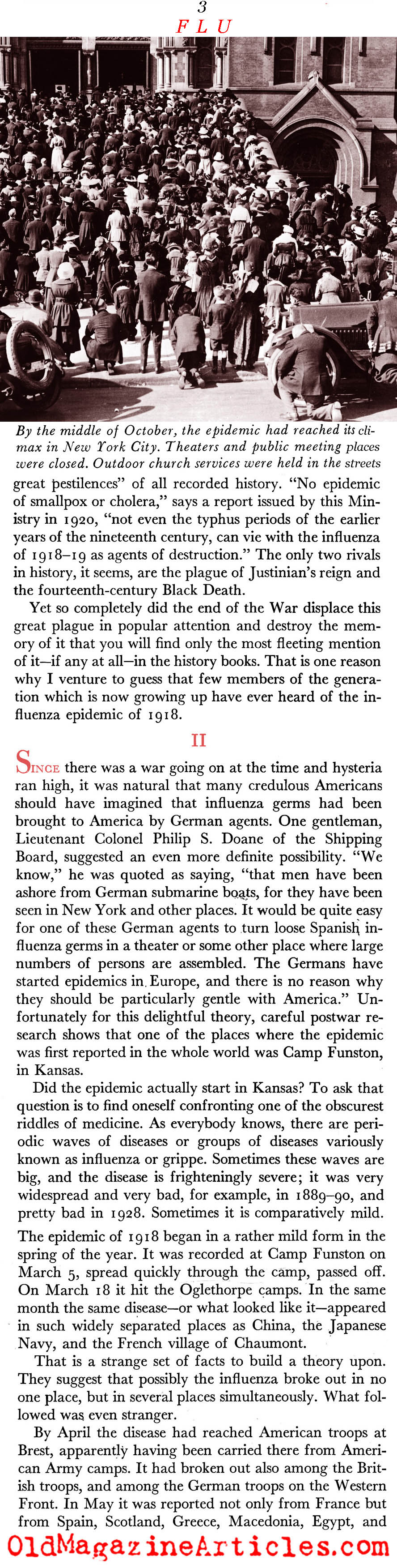 The Pandemic of 1918 (Scribner's Magazine, 1938)