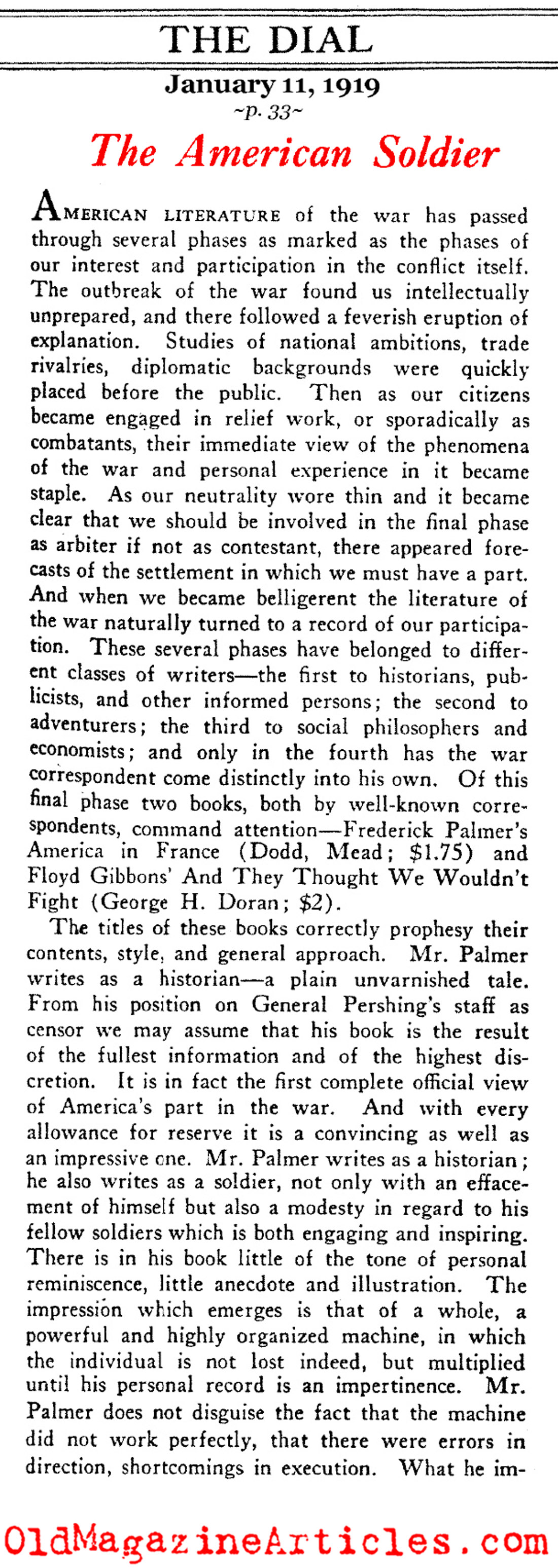 A Review of Two W.W. I Books (The Dial Magazine, 1919)