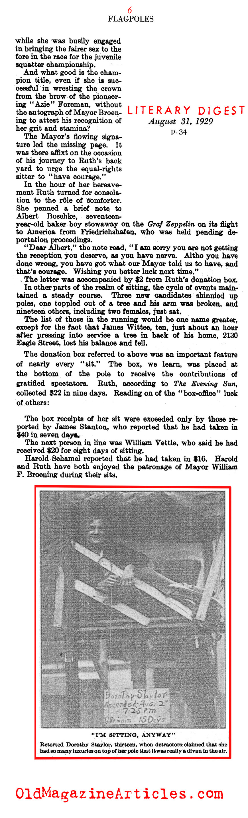 The 1920s Craze for Flagpole Sitting (Literary Digest, 1929)