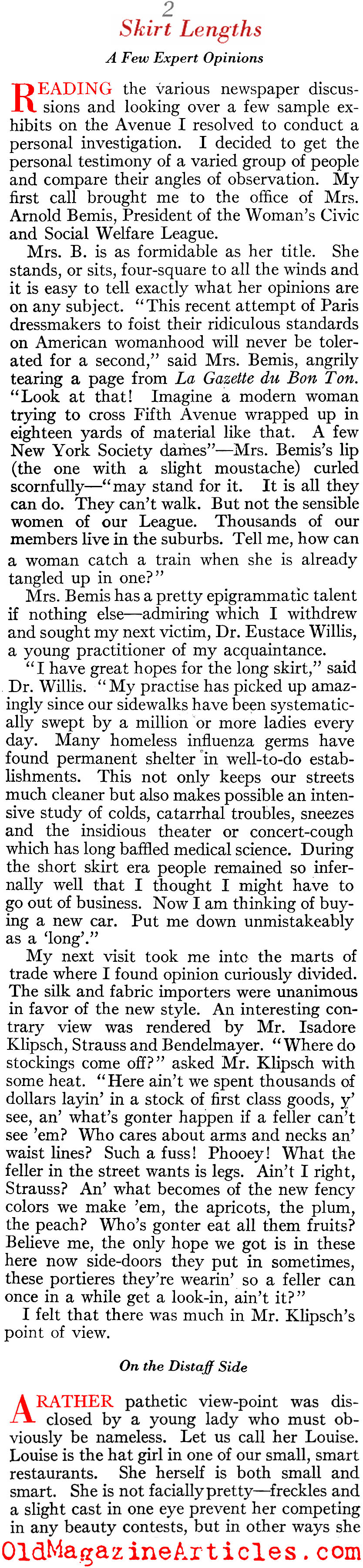 Skirt Length: High or Low? (Vanity Fair Magazine, 1923)