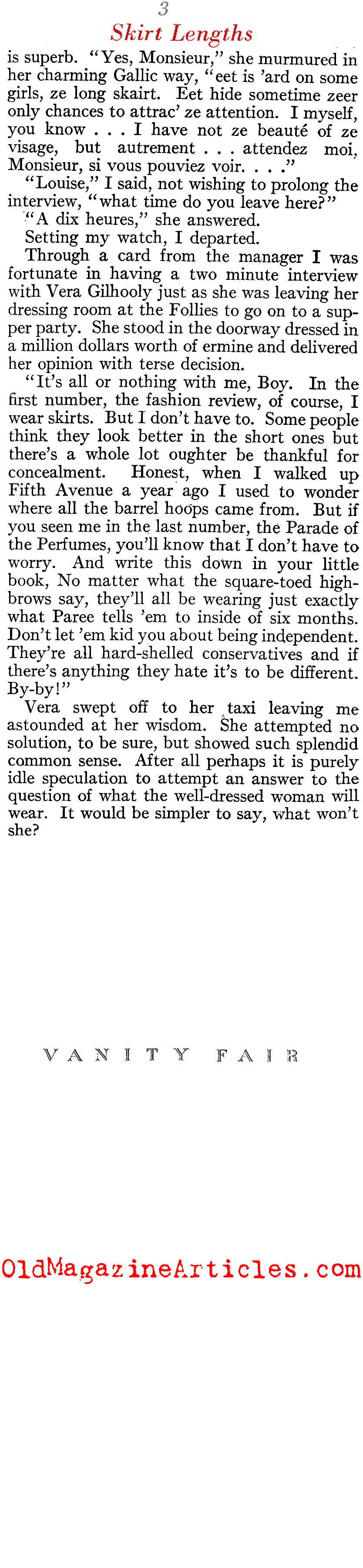 Skirt Length: High or Low? (Vanity Fair Magazine, 1923)