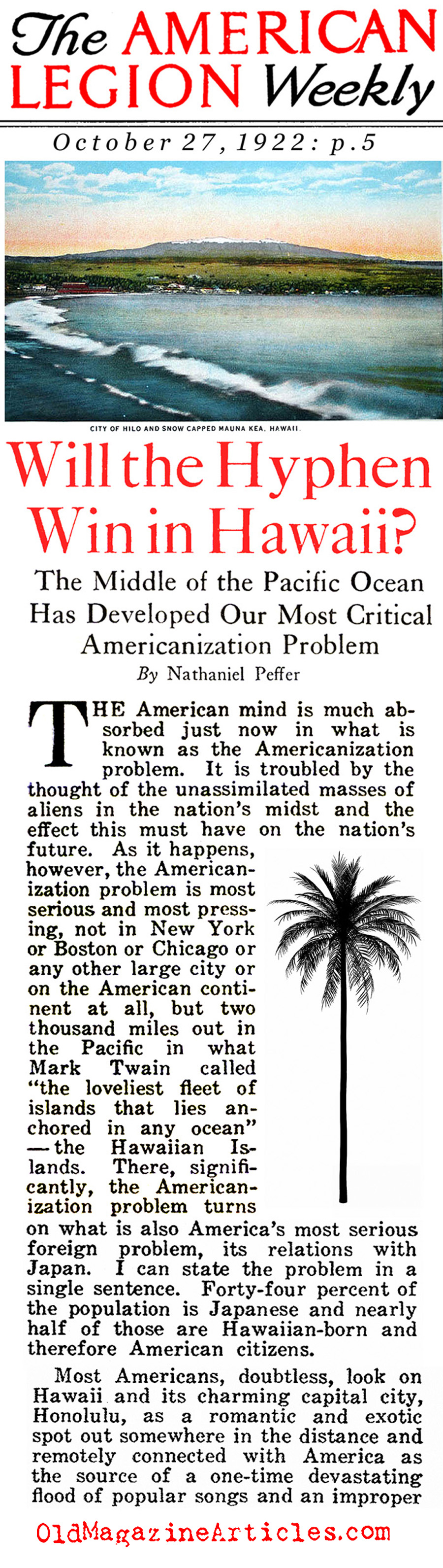 America's First Brush With Multiculturalism<BR> (American Legion Weekly, 1922)