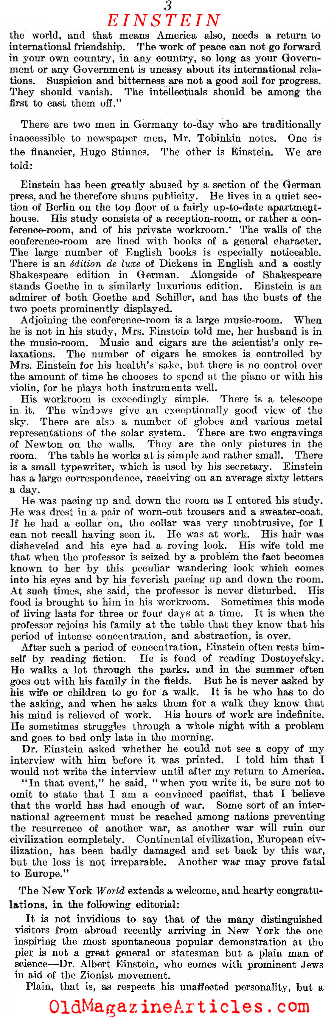 Einstein Comes to America (Literary Digest, 1921)