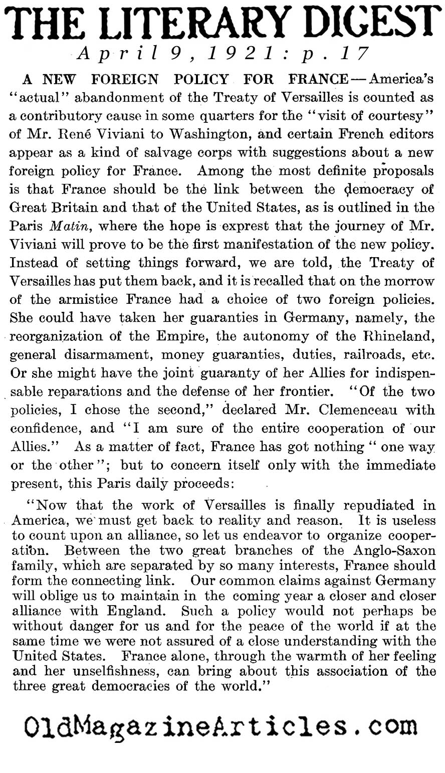 Britain and France Draw Closer (Literary Digest, 1921)