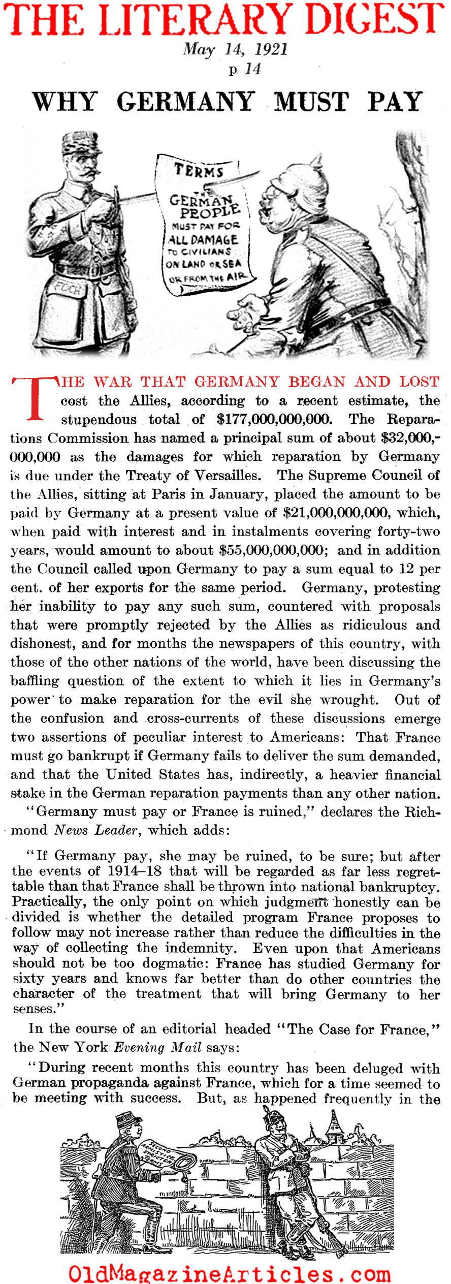 ''Why Germany Must Pay'' (The Literary Digest, 1921)