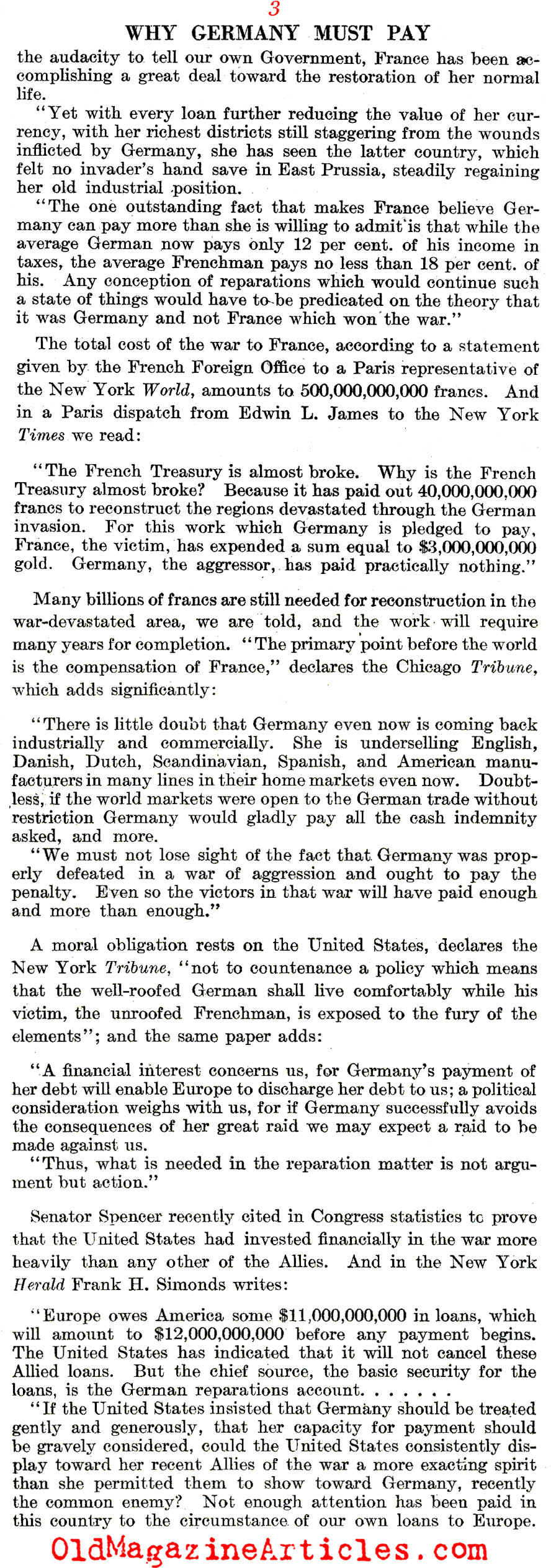 ''Why Germany Must Pay'' (The Literary Digest, 1921)