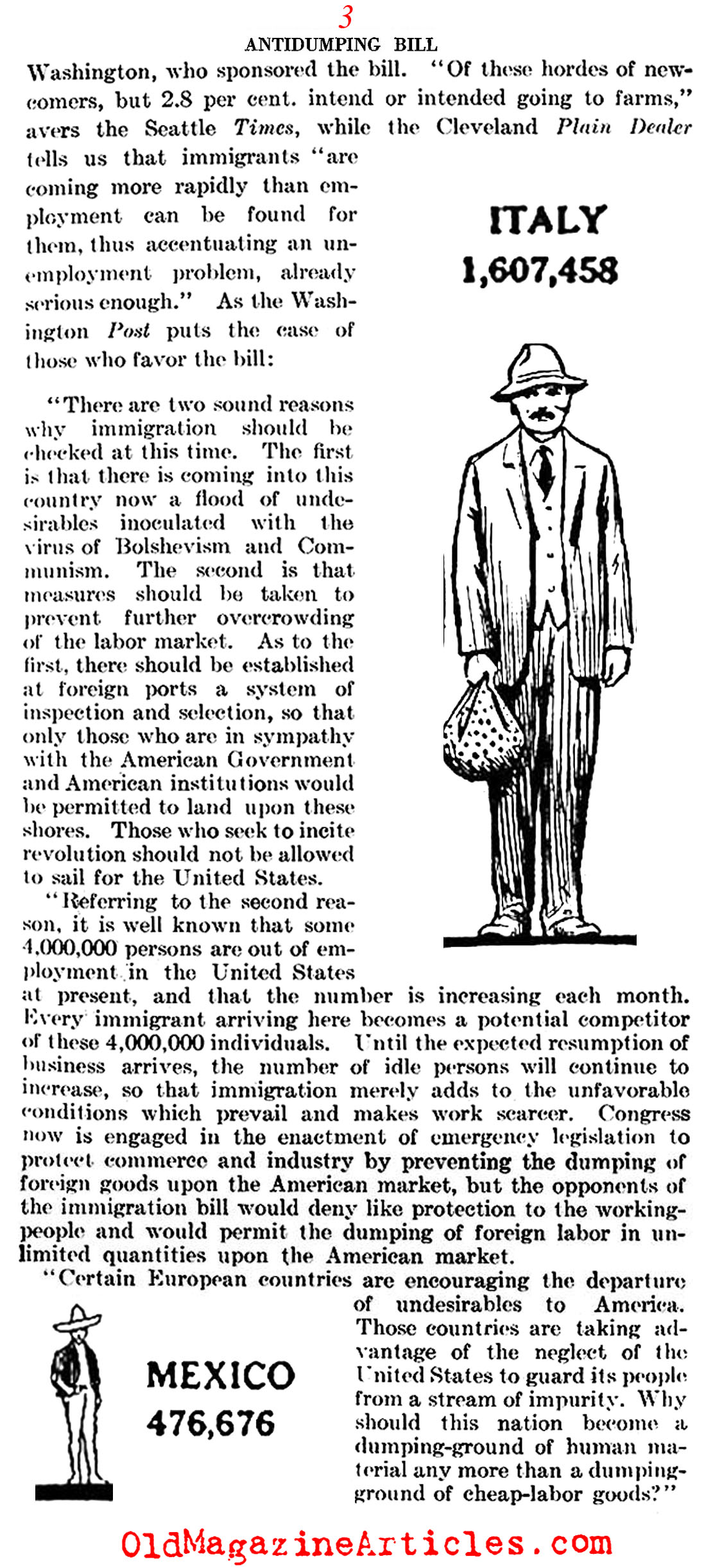 An Alien Anti-Dumping Bill (Literary Digest, 1921)