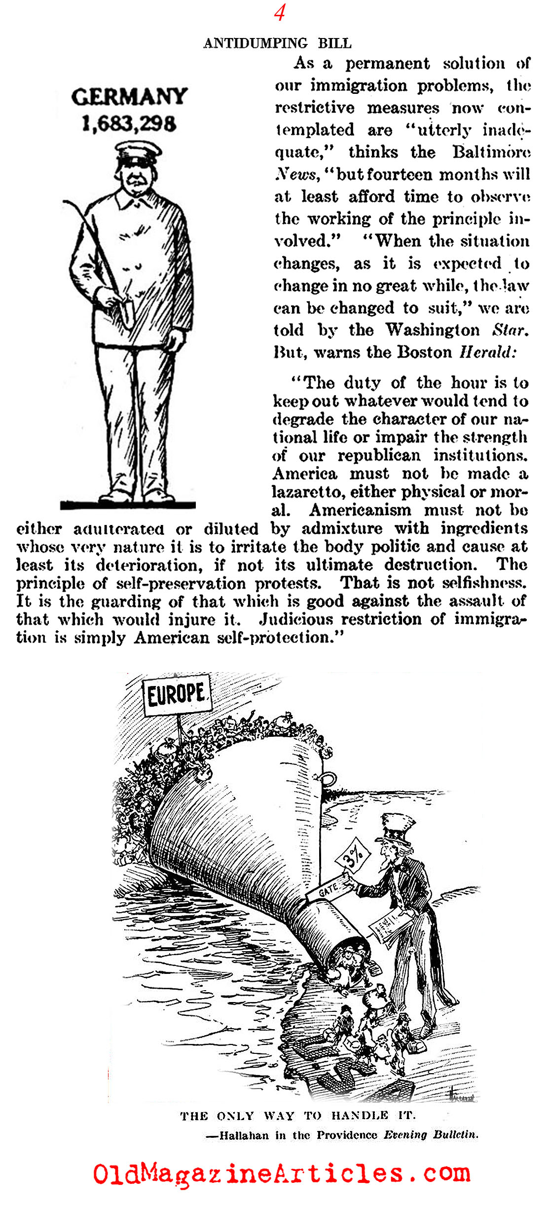 An Alien Anti-Dumping Bill (Literary Digest, 1921)