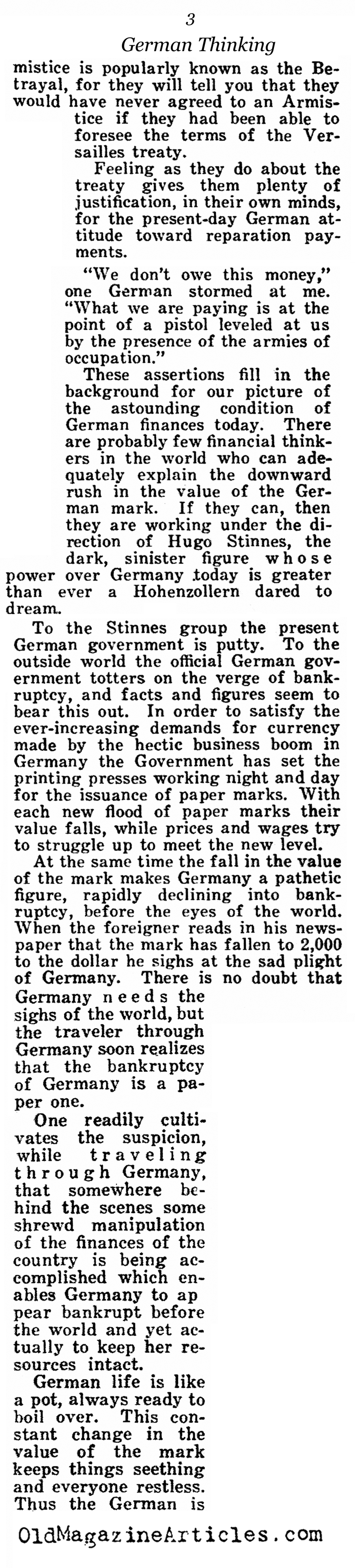 German Post-War Thinking (American Legion Weekly, 1922)