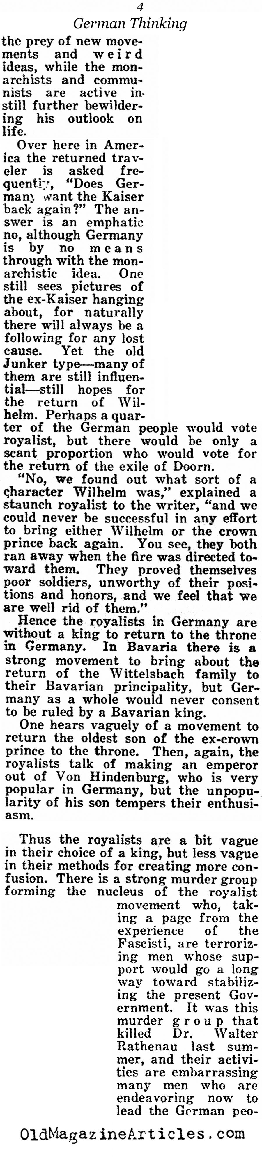 German Post-War Thinking (American Legion Weekly, 1922)