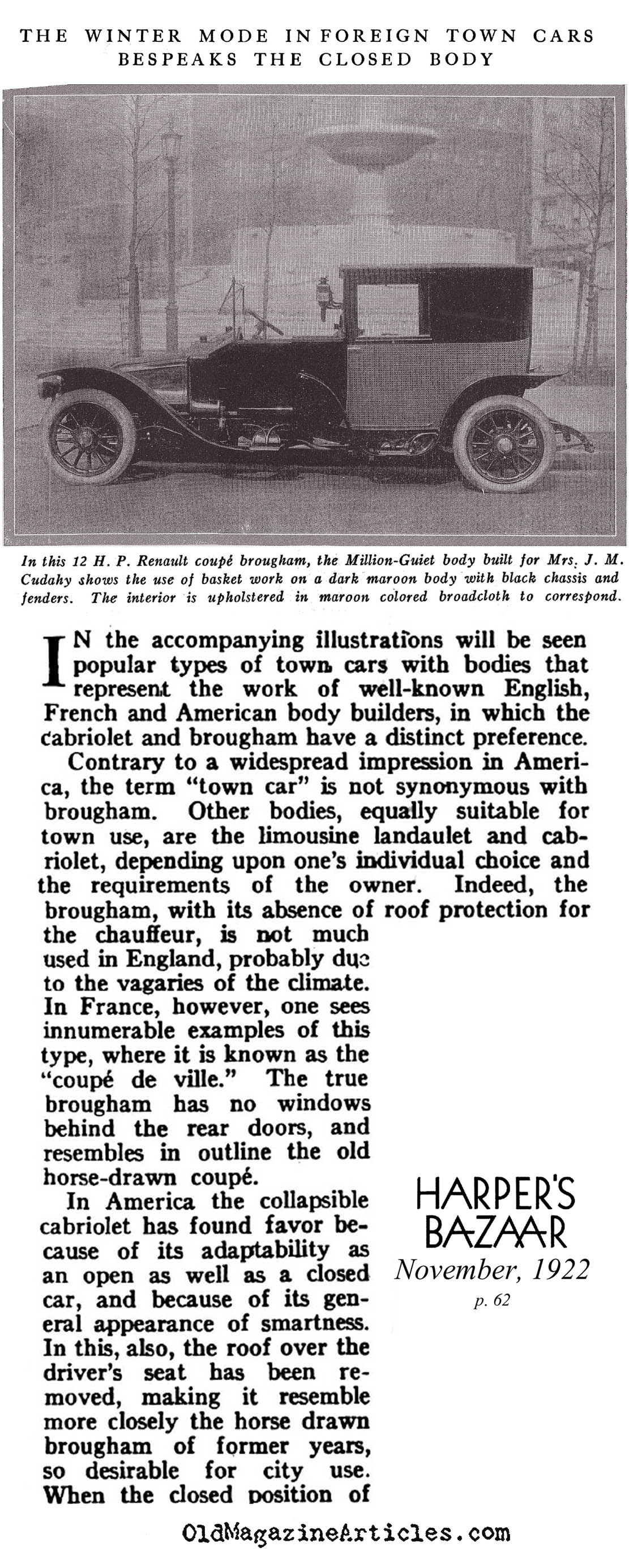 The Town Cars of 1922 (Harper's Bazaar, 1922)