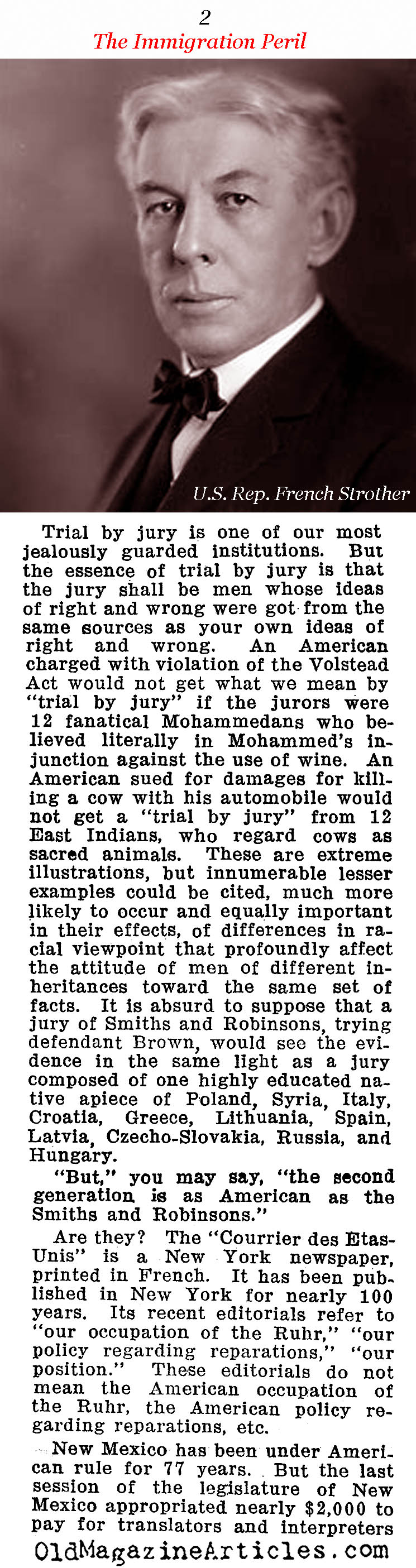 For Want of Assimilation (Reader's Digest, 1923)