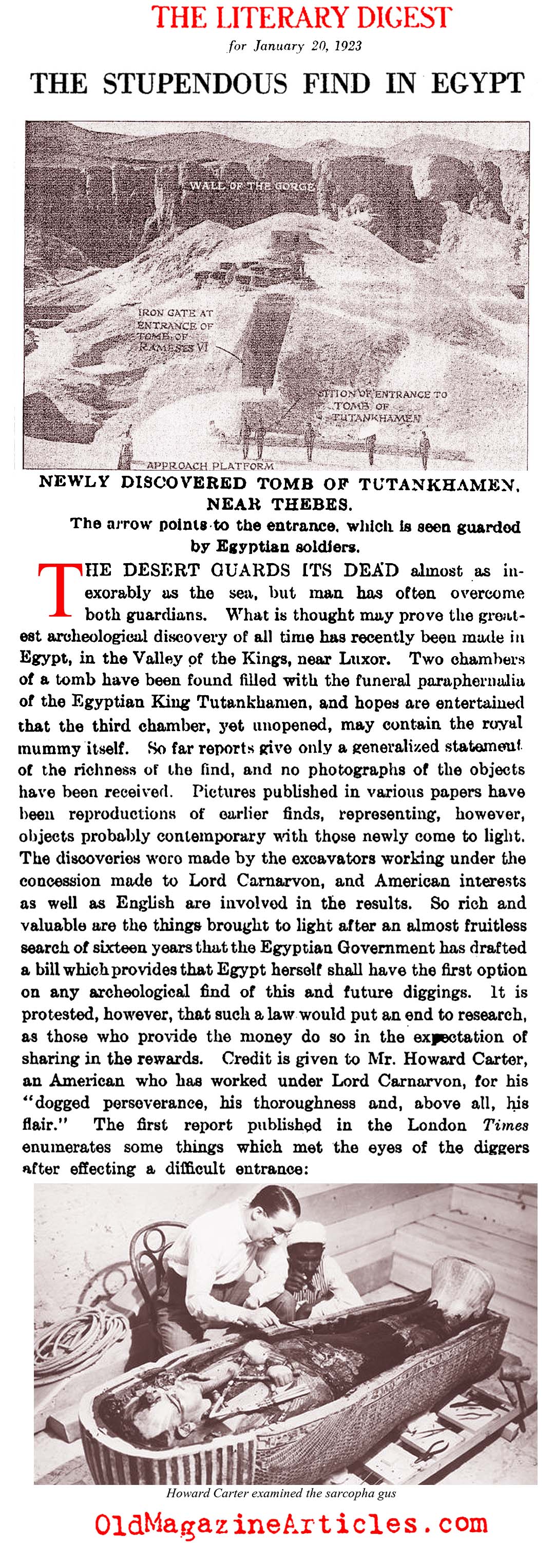 Discovered: The Tomb of King Tutankhamun (Literary Digest, 1923)