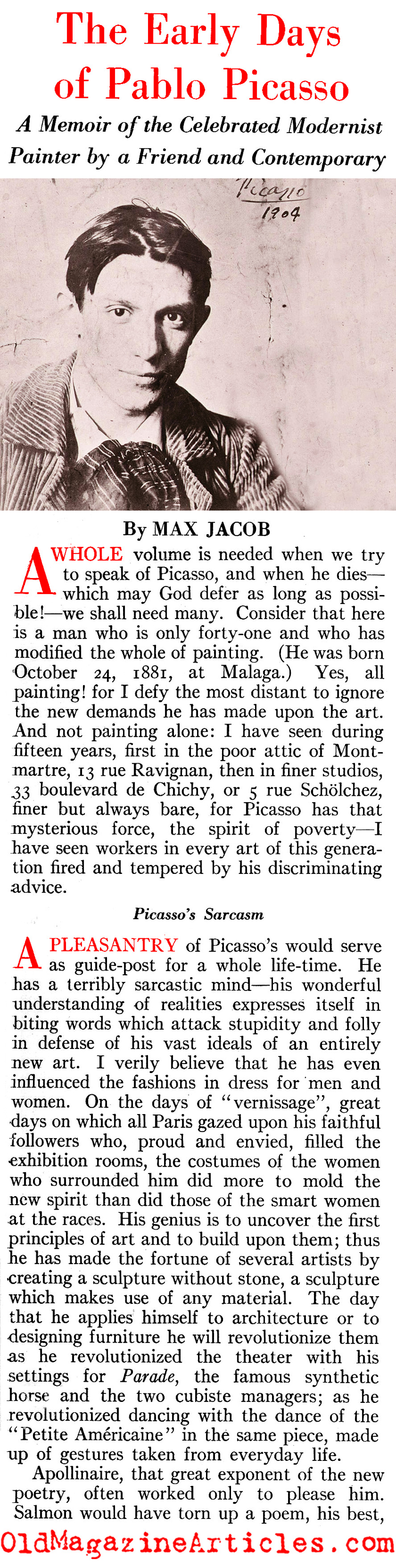 Young Picasso (Vanity Fair Magazine, 1923)