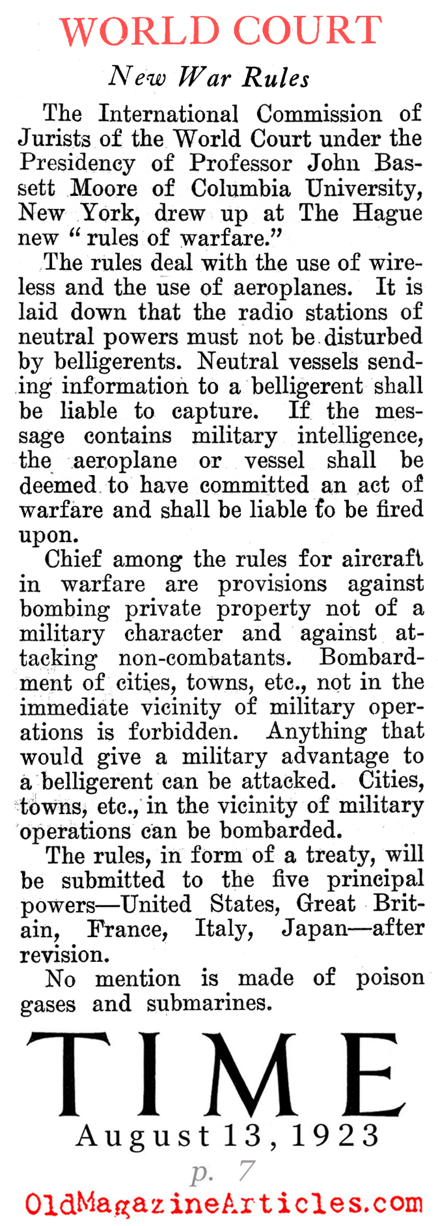 New Rules of Warfare (Time Magazine, 1923)