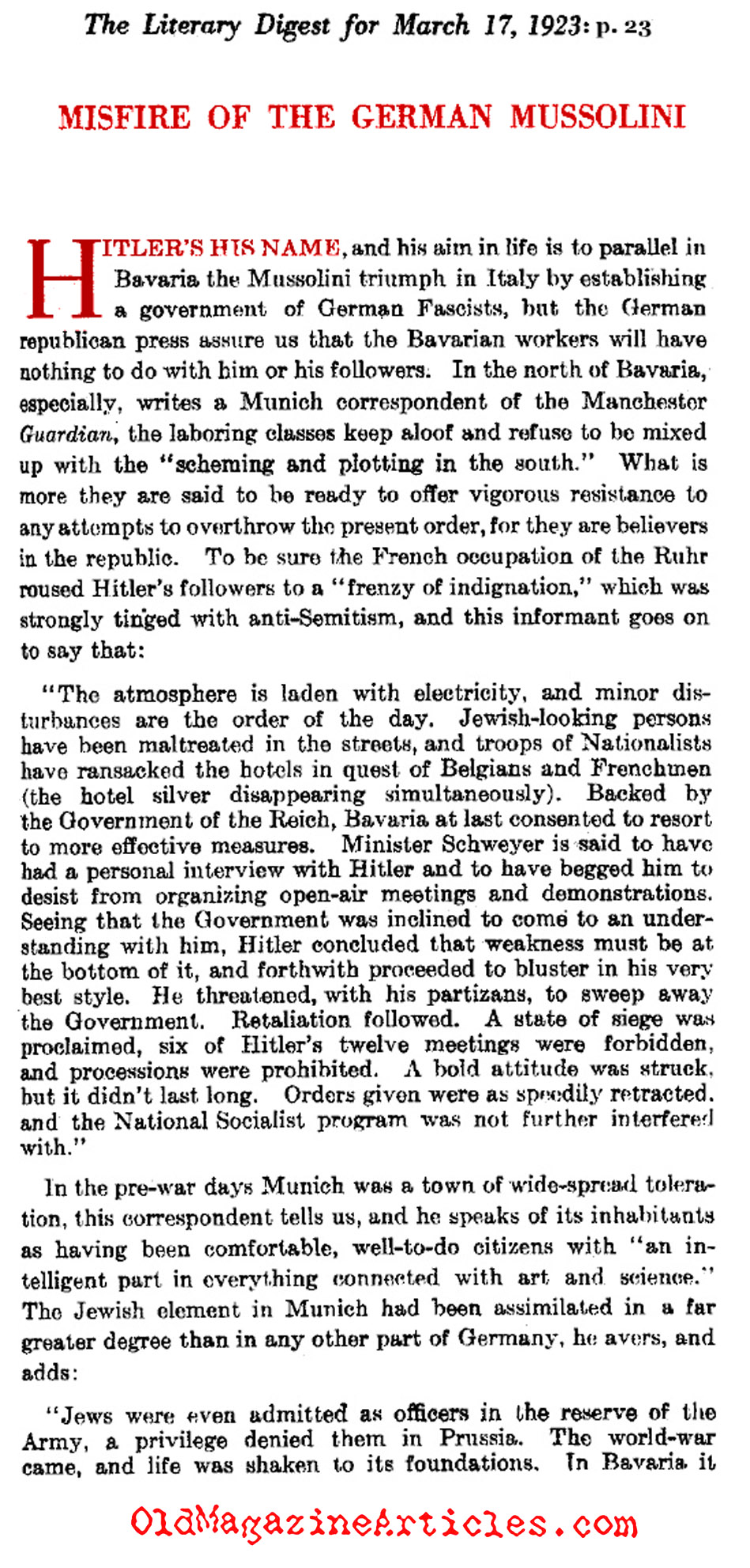 Hitler: Ten Years Before his Rise (Literary Digest, 1923)