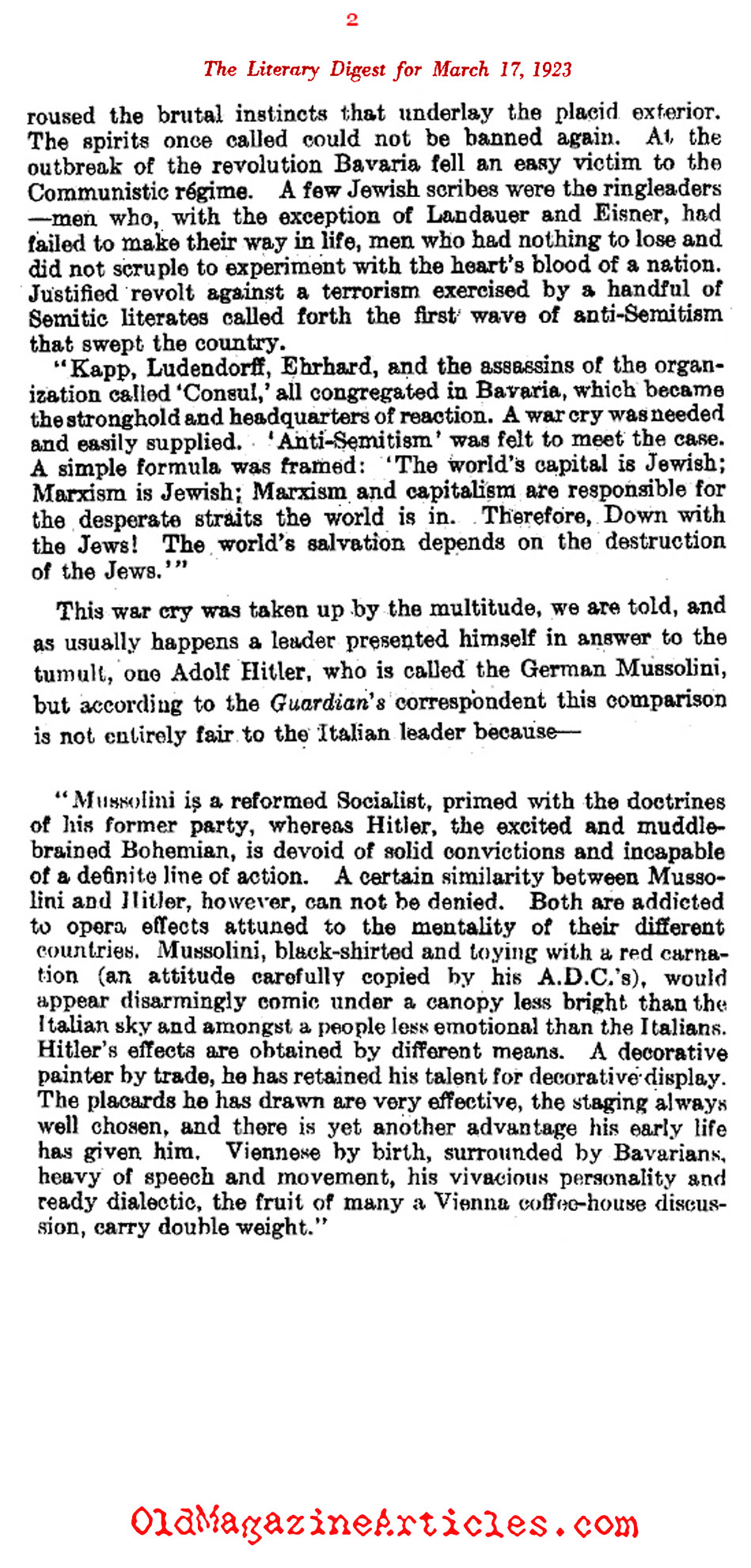 Hitler: Ten Years Before his Rise (Literary Digest, 1923)