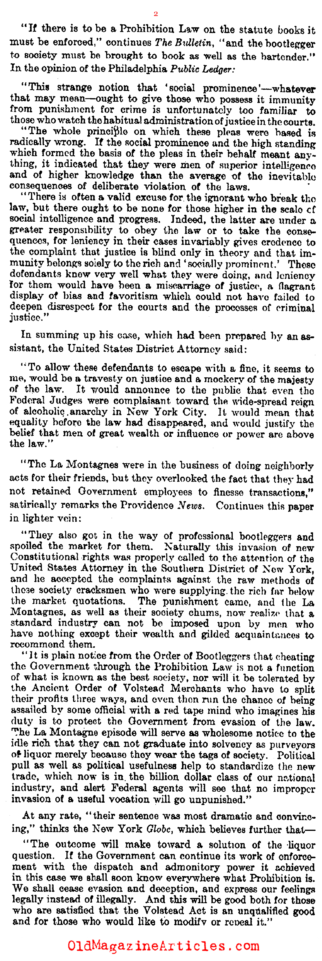 Upper-Class Bootleggers Arrested (Literary Digest, 1923)