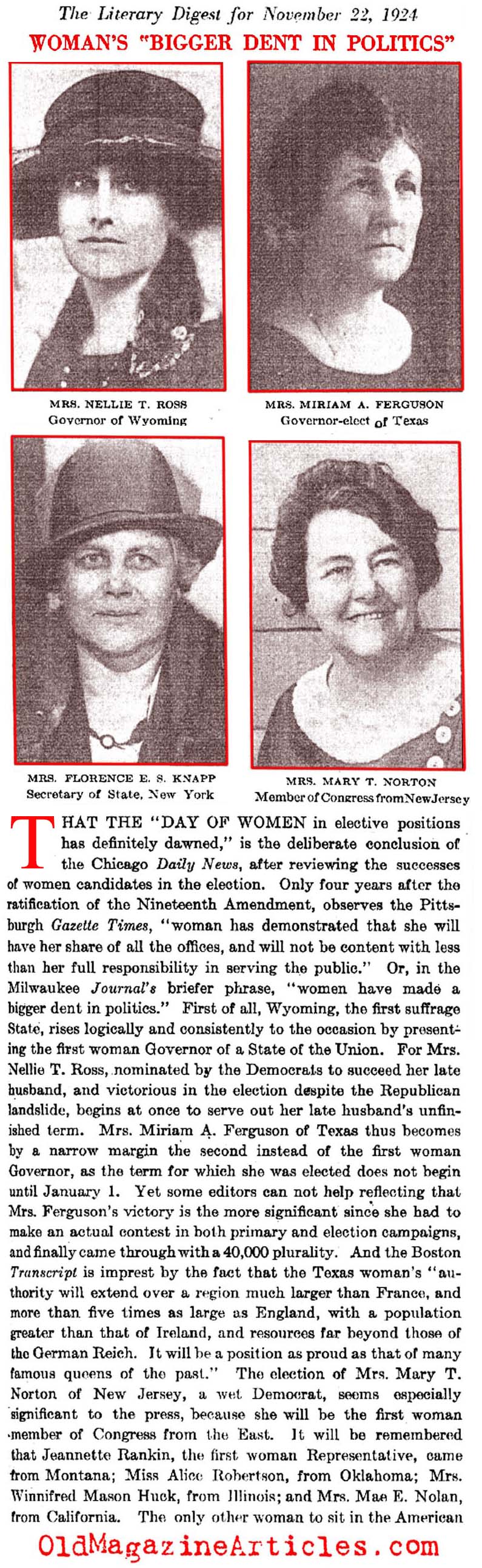 Women Candidates Win Higher Offices (The Literary Digest, 1924)