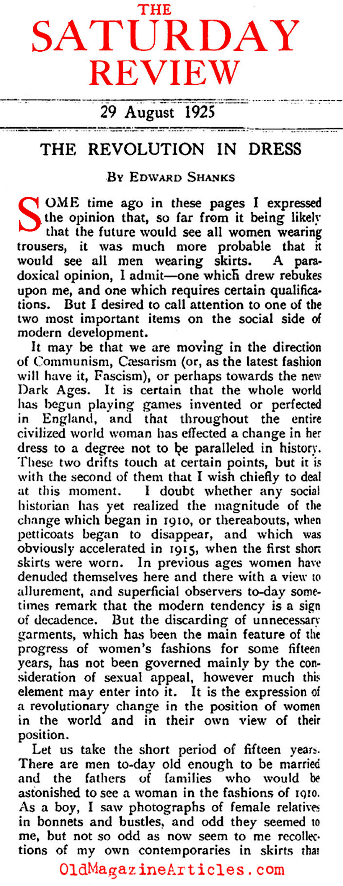 The Revolution in 1920s Fashion (Saturday Review of Literature, 1925)