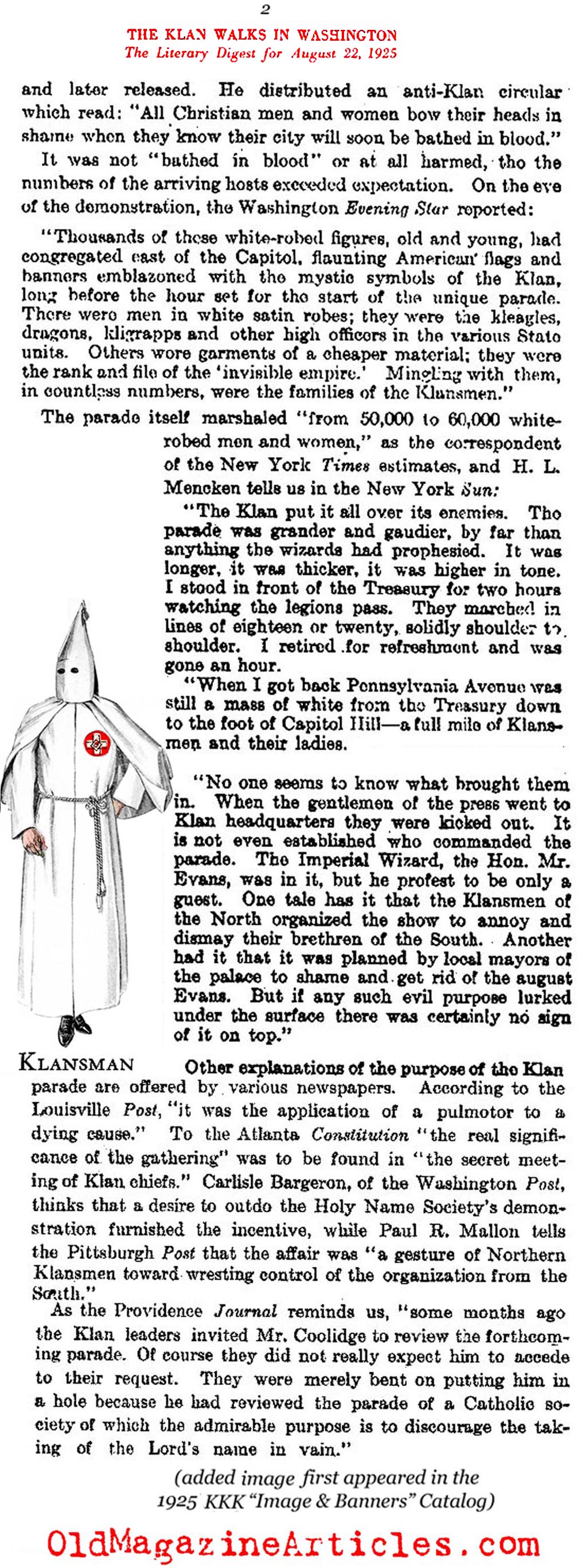 50,000 Klansmen March in Washington, D.C. (Literary Digest, 1925)