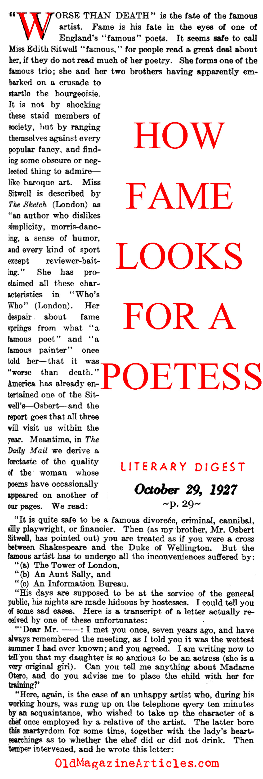 Famous Edith Sitwell  (Literary Digest, 1927)