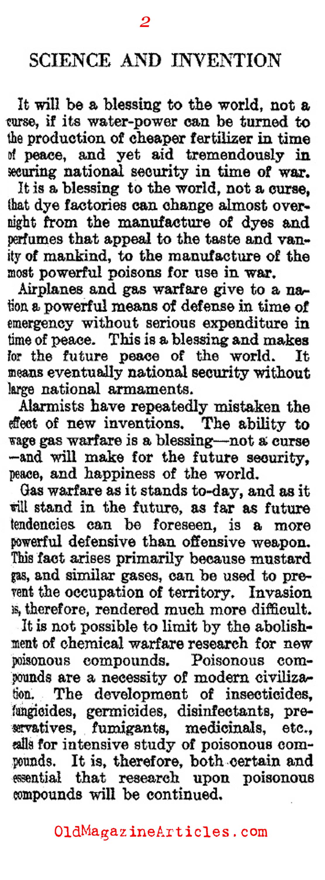 The Blessings of Poison Gas (Literary Digest, 1927)