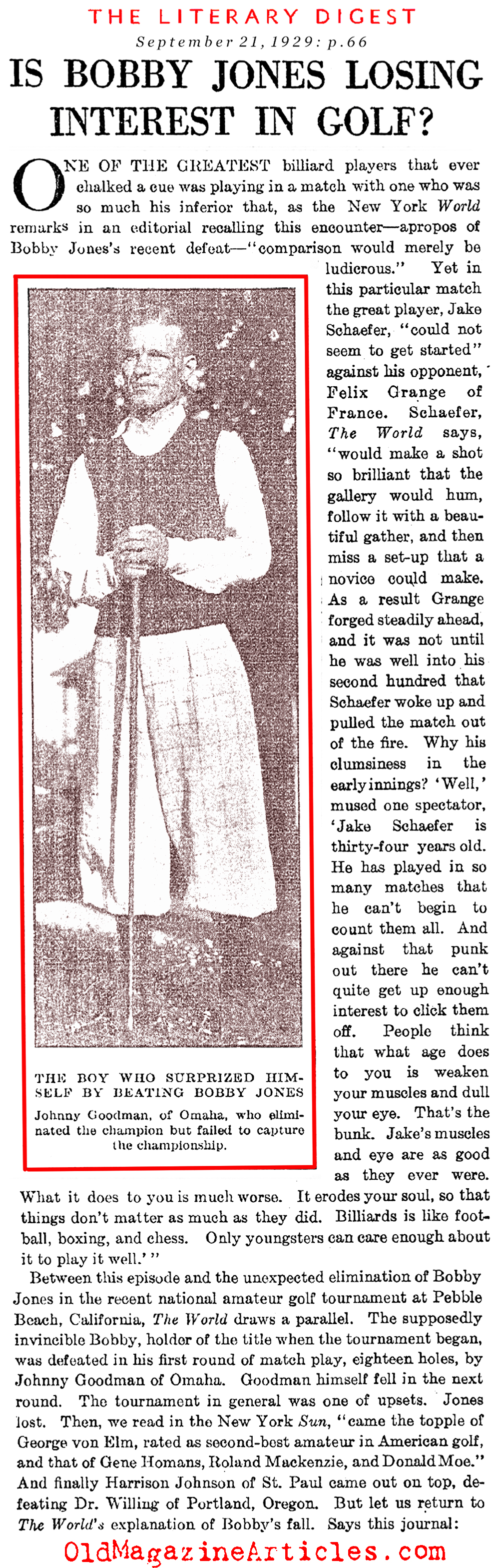 Is Bobby Jones Losing Interest in Golf? (Literary Digest, 1929)