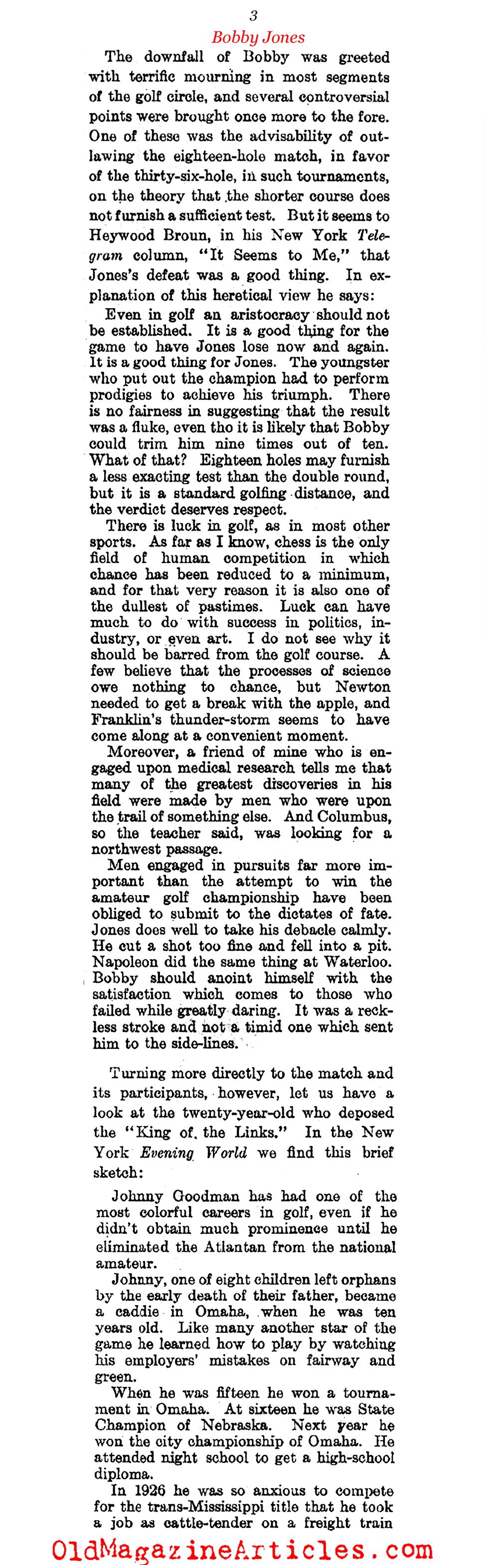 Is Bobby Jones Losing Interest in Golf? (Literary Digest, 1929)