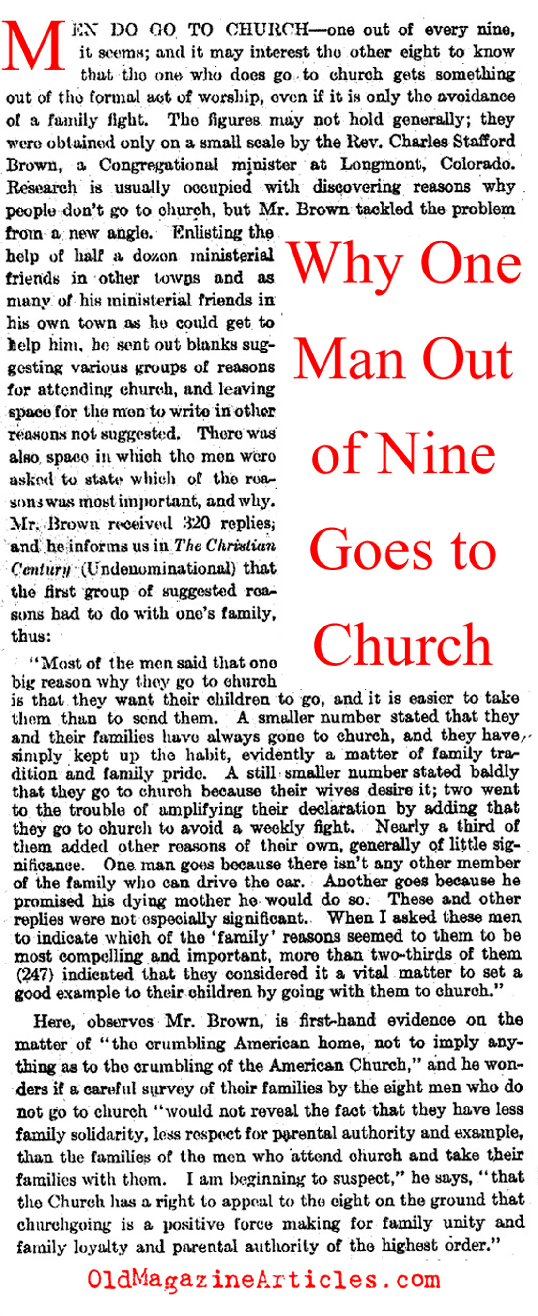 Male Church Attendance Drops (Literary Digest, 1929)